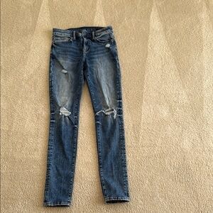 American Eagle Outfitters Blue Skinny Jeans with Distressed Details